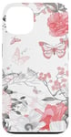 Coque pour iPhone 13 Vintage Papillon Floral Toile Motif Rose Clair