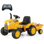 12v tracteur électrique enfant avec télécommande voiture électrique à 6 pneus 2,5-3,5km/h charge 30 kg pour 3-8 ans jaune