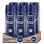NIVEA MEN Protège & Soin Spray en pack de 6 6 x 200 ml Déodorant pour homme a...