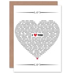 Love You Romantic Heart Words Greetings Card Plus Envelope Blank inside