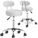 Tabouret à roulettes avec dossier confortable pivotable 360° réglable en hauteur avec repose-pieds bureau Set de 2 Blanc - Casaria