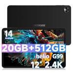 DOOGEE T40 Pro Tablet 12 Inch 20GB RAM + 512GB ROM (2TB TF), 2.4K Android 14 Tablets, 10800mAh Battery Helio G99 Tablet, 7.6 mm, 16MP+8MP, 4 Stereo Speakers, Dual 4G LTE Tablets, Black