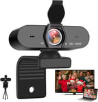 Webcam 1080p, Webcam en Direct avec Microphone stéréo, Webcam USB avec Couvercle et trépied pour Ordinateur de Bureau ou Ordinateur Portable, appels vidéo, Enregistrement, conférences