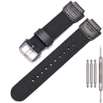 16mm Replacement Strap Compatible with Casio DW6900 DW9052 GA2100 DW5600 GA-100 GA-700 AWG-M100 Nylon Leather Bracelet Watch Band Watch Accessories (Black silver Button)