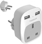 UK  to  EU  Euro  Europe  Travel  Adapter  with  2  USB  Ports -  Grounded  Euro