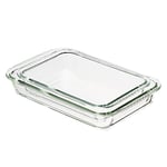 Amazon Basics Lot de 2 plats rectangulaires en verre, pour cuisson au four, 3 l et 1.5 l, Transparents