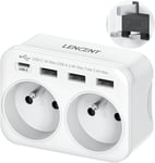 Adaptateur Prise Anglaise/Uk/Angleterre Et Française Avec 3 Ports Usb Et 1 Port Usb-C Adapté À Irlande, Royaume-Uni, Écosse, Électrique Mâle Uk/Femelle France, Type G