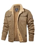 MAGCOMSEN Mens Jackets Casual Winter Thermal Coats Fleece Lined Varsity Jacket Cargo Work Coats Leisure Jackets for Mens Sherpa Trucker Jacket Working Outerwear Coat, Khaki