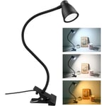 Beijiyi - led Lampe de Bureau à Pince, 3 Couleur, 5 Luminosité Réglable, usb Lampe de Chevet Pince, Protection des Yeux 360° Flexible Lampe de