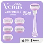 Gillette Venus Comfortglide Breeze Rasoir, 1 Manche, 6 Recharges De Lames, À 3 Lames, Rasage En Douceur