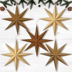 SUNBEAUTY Christmas Paper Stars 8 Pointed 12 Inch Wood Color Magnetic Hanging Paper Star Lanterns Christmas Hanging Lamp Paper Decorations Shade Wedding Birthday Christmas Home Party Decorations