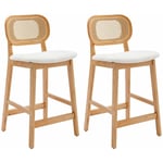 Tabouret de Bar Lot de 2 Chaise de Bar en Bois avec Coussin Chaise Bar Rotin pour Cuisine et Restaurant, Beige