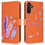 Aisenth Wallet Case for Samsung Galaxy A15 5G/A15 4G, Colorful Feather 3D Pattern PU Leather Flip Case for Girls, Protective Cover with Magnetic Closure, Stand Function, Card Slots, Orange