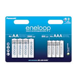 eneloop, AA/Mignon + AAA/Micro, Rechargeable Battery, Pack of 8, Capacity of 2500 + 800 mAh, Ready-to-Use Ni-MH Batteries, 2000 Recharge Cycles, Plastic Free Packaging, Standard, White