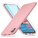 Richgle Compatible with Xiaomi Redmi Note 10 / Redmi Note 10S Case & Tempered Glass Screen Protector, Slim Soft TPU Silicone Case Cover Shell Compatible with Redmi Note 10 / 10S - Pink RG81018