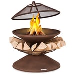 Blumfeldt Brasero BBQ Circulaire Portable Exterieur pour Le Jardin et Terrasse, Couvercle Pare-Etincelles, Bol en Acier, avec Foyer Camping, Brûleur à Bois Résistant aux Intempéries