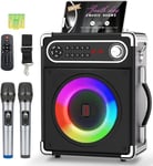 voijump Karaoke Machine with 2 UHF Microphones,Karoke Machine for Adults Wireless Microphone Portable,Bass/Treble Bluetooth Speaker with PA System,TWS,FM,TF Card,6.35mm,3.5mmAUX,REC,Kids,Party,Gift