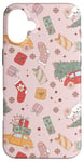 Coque pour iPhone 16 Plus Retro Christmas Santa Trees Checker Snowflakes Pink