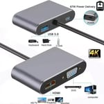 HDMI VGA to USB Type C Cable Adapter Hub Dock HD 4k 2k USB 3.0 PD