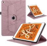 Coque Pour Ipad Mini 7.9"" 2019 Ipad Mini 5/4/3/2/1 Flip Pu Cuir 360rotatif Multi-Angle Stand Housse Avec Réveil/Sommeil Automatique Vie Arbre Rotating Tablette Protection Cover,Rose Gold