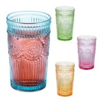 Relaxdays Lot de 4 Verres à Eau, Design Vintage, passent au Lave-Vaisselle, pour jus, Soda, thé glacé, 360 ML, Multicolore