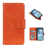 COQUE Nokia C2 2nd Editio, Portefeuille à Rabat en Cuir avec Fente pour Carte, Housse Nappa pour Nokia C2 2nd Editio-Orange