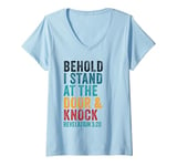 Womens Revelation 3:20 I Stand at the Door and Knock – Jesus Quote V-Neck T-Shirt