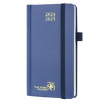 POPRUN Agenda de Poche 2025 16,5 x 9 cm D'août 2024 à déc 2025 - Petit Planner Semainier Scolaire 17 Mois Couverture Rigide avec Intervalle Horaire, Papier Certifié FSC®80 g/m² - Bleu marine