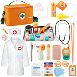 EFO SHM Malette Docteur Enfant, avec Stetoscop Enfant, Thermomètre, Seringue et Plus Kit Docteur Enfant en Bois, Jeux pour Enfants de Plus de 3 Ans