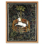 Unicorn Rests in a Garden Medieval Mythical Animal Nature Art Middle Ages Tapestry Art Print Framed Poster Wall Decor 12x16 inch