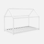 Lit cabane Montessori. bois massif en pin naturel blanc - Tobias - sommier inclus. 90 x 190 cm