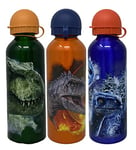 HOVUK Jurassic-World Bouteille d'eau en aluminium pour enfants garçons 500 ml, 1 bouteille d'eau de sport de couleur aléatoire avec bec de sécurité pour l'école, le pique-nique, 3 ans et plus