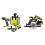 Ryobi - Perceuse-visseuse à percussion 18V ONE+ avec 1 batterie Lithium+ 2,0 Ah & 1 batterie Lithium+ 4,0 Ah - R18PD2-242S & Scie circulaire 18 Volts ONE+, diamètre 150 mm + lame - R18CSP-0