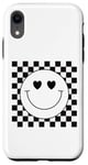 Coque pour iPhone XR Chemise noire à carreaux avec inscription « Love Heart Eyes Smile Face »