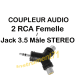 Adaptateur 2 RCA Femelle vers Jack 3,5 Stéréo Mâle Capot Plastique