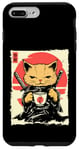 Coque pour iPhone 7 Plus/8 Plus Kawaii Samurai Cat Drinking Coffee, Ninja Cat for Cats Lovers