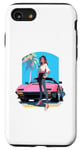 Coque pour iPhone SE (2020) / 7 / 8 Fille de style anime et manga devant une voiture de sport rose