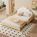 Lit gigogne 140x200cm, canapé lit transformable, tête de lit avec lumière courante, sans matelas, jaune