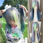 Y2K Blue Highlight Green Wig Cosplay Lolita Anime Women Wigs  Party