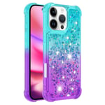 SKALO iPhone 16 Pro Juoksuhiekka Glitter Sydämet TPU kuori - Turkoosi-Violetti