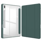 FINTIE Coque pour Samsung Galaxy Tab S8 Plus 2022 / Tab S7 FE 2021 / Tab S7 Plus 2020 12.4” - Housse Transparente Claire Etui Antichoc Pochette Veille/Réveil Automatique, Vert Forêt