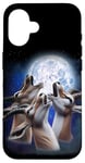 Coque pour iPhone 16 3 Antelope hurlant à la lune pour amoureux des animaux