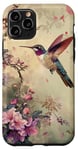 Coque pour iPhone 11 Pro Colibri avec fleurs en beige