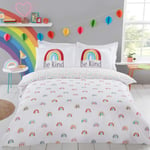 Sleepdown Rainbow White Be Kind Reversible Multi Colour Polka Dots Soft Duvet Cover Quilt Bedding Set with Pillowcase - Single (135cm x 200cm)