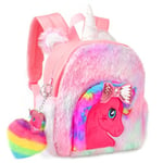 LSSAGOON Sac à Dos Fille Primaire Mode Licorne Peluche, Cartable Enfant Maternelle Mignon, Petites Backpack Préscolaire pour Scolaire Garderie Ecole, Cadeau pour Anniversaire Xmas