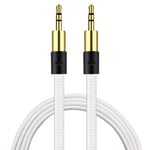 AUX Kabel 3.5mm  | Guld pläterad | slittålig kabel VIT vit