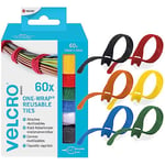 Velcro Brand | ONE-WRAP | Organiser Hook and Loop Straps| Reusable Assortment Cable Ties for Home & Office Bundling | Multi-Colour | 12mm x 20cm | 60 Pack