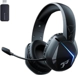 Casque de Jeu sans Fil 2.4G pour PS4, PS5, PC, avec Micro détachable et LED Arc-en-Ciel, Son Surround, Basses, Casque Supra-auriculaire avec Mode Jeu/Audio/Diffusion en Direct