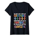 Womens Back To School We Are Like a Box of Crayons Student Unity V-Neck T-Shirt