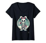 Womens Rebellious bunny in skeleton costume with thumbs-down V-Neck T-Shirt